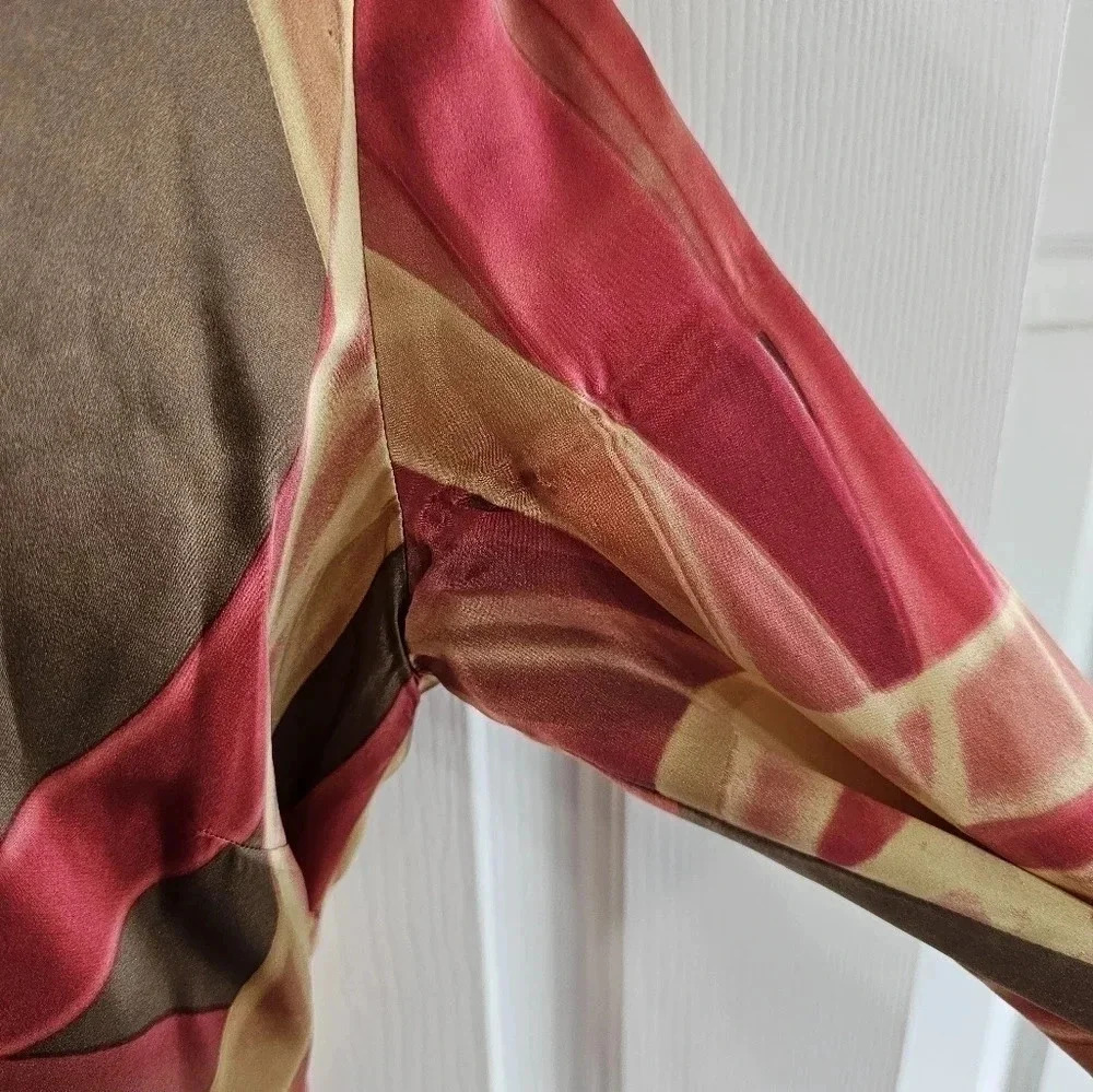 Lafayette 148 Women 6 Silk Swirl Wrap Blouse Gold Brown Red Archival Investment - Picture 6 of 10